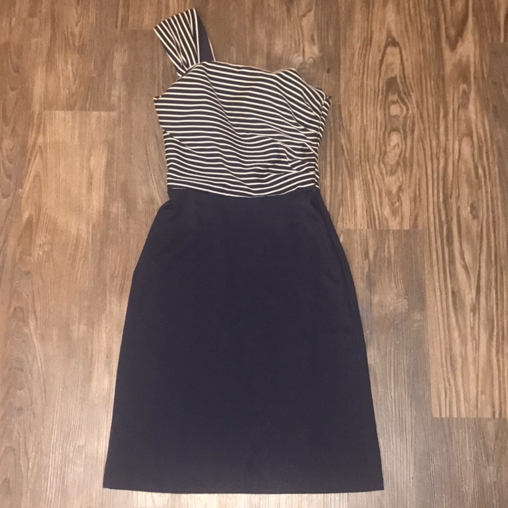 Navy & White One Shoulder Dress